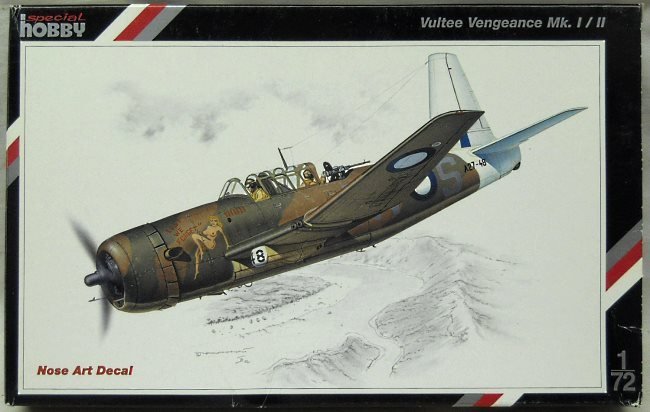 Special Hobby 1/72 Vultee Vengeance Mk.1/II Nose Art - RAAF Royal Australian Air Force 23rd Sq 1944 / AB Cooktown Flt Lt John Hooper Sept 1943 / RAF In India 45th Sq 1943, SH72034 plastic model kit